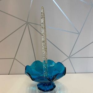 Vintage Viking Glass Bluenique Pedestal Candleholder 6in X 3in, 8 Pedal.